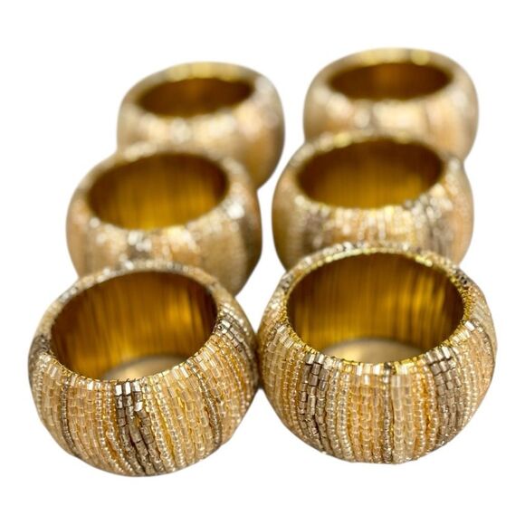 Pier 1 Gold & Silver Beaded Napkin Rings - Set of 6 - Picture 3 of 5